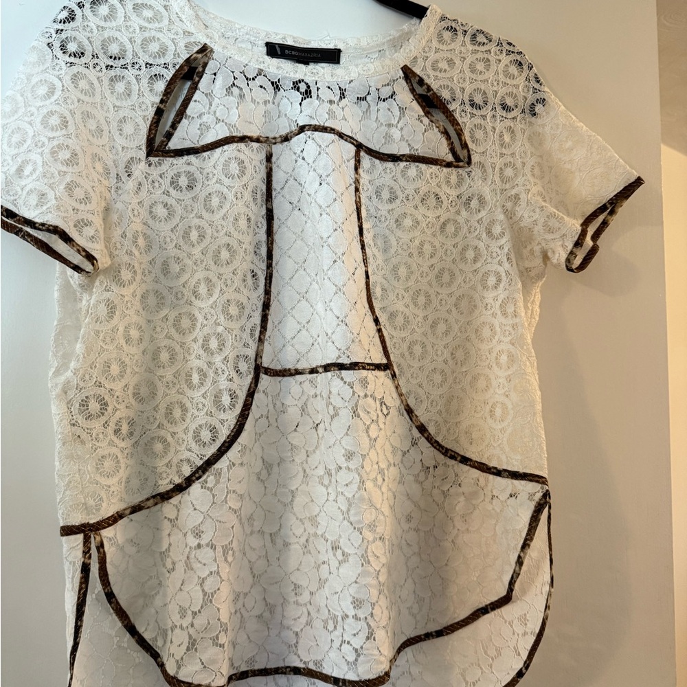 BCBGMaxAzria Lace Blouse - White and Brown